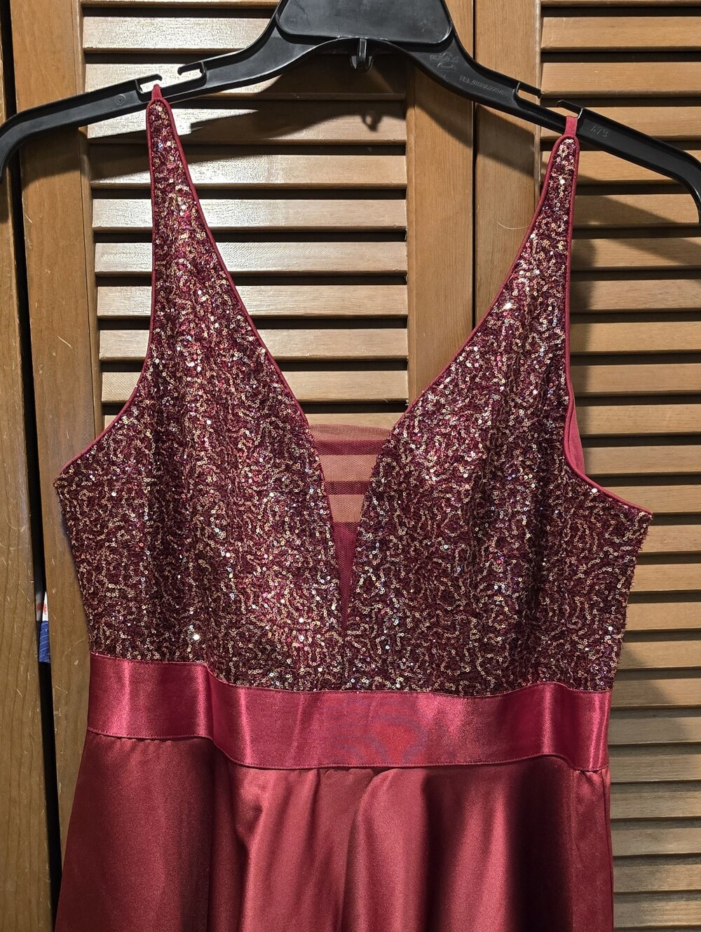 NWT - Plus Size Burgundy High-Low Sequin Evening Prom Dress - Picture 7 of 10